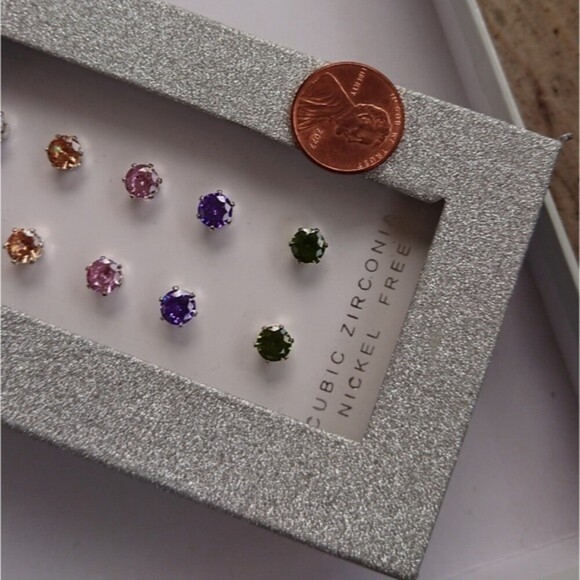 Kohls Earrings Gift Set -Multicolor Cubic Zirconia Nickel Free Silver Tone Studs - Picture 2 of 6